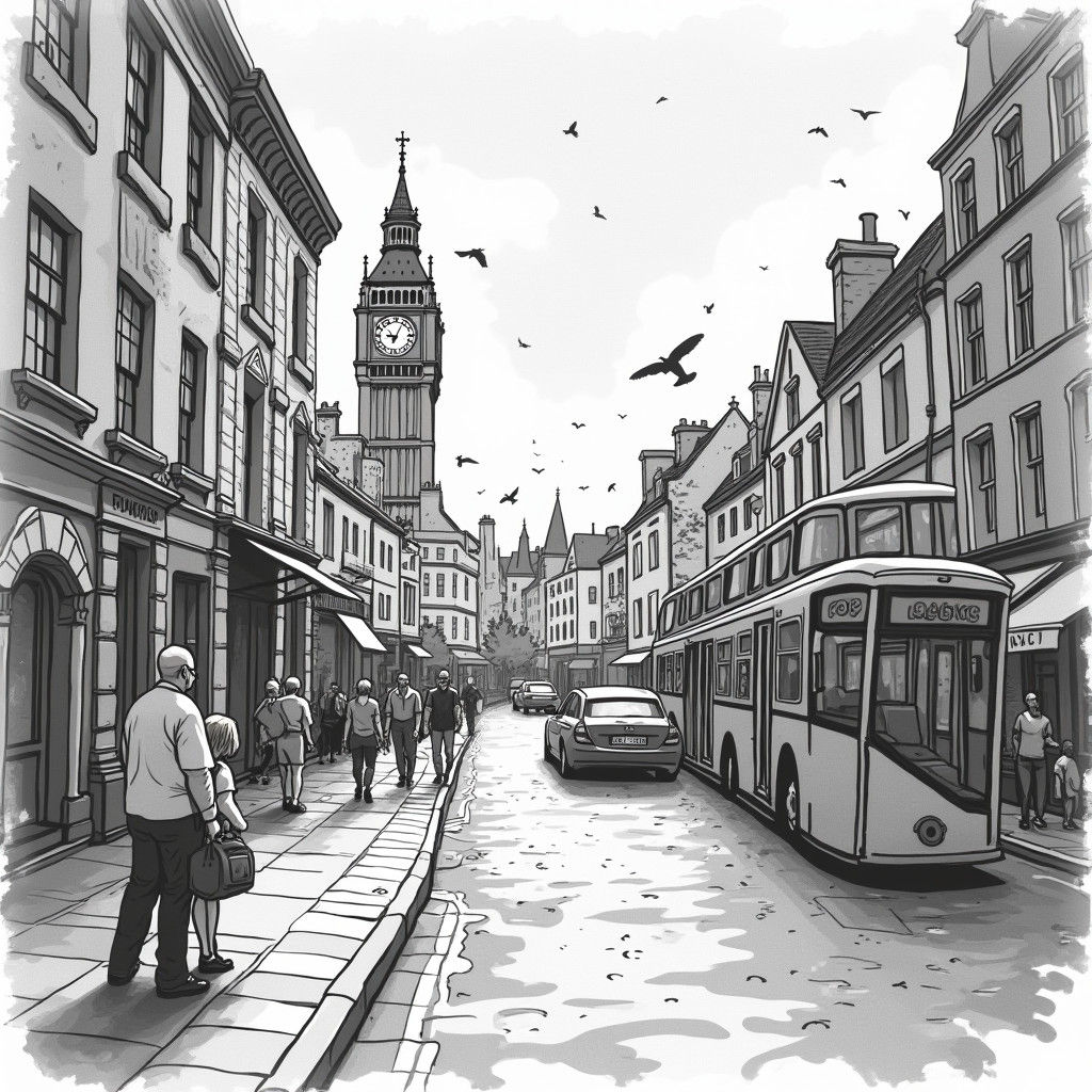 London Life: A Tourist's Doodle in Black and White