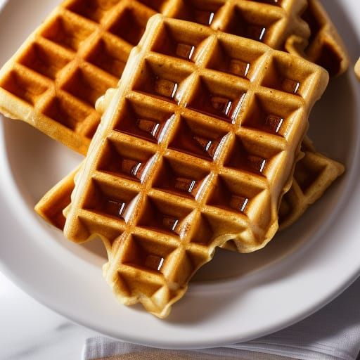 Delicious Golden Waffles with Dripping Maple Syrup