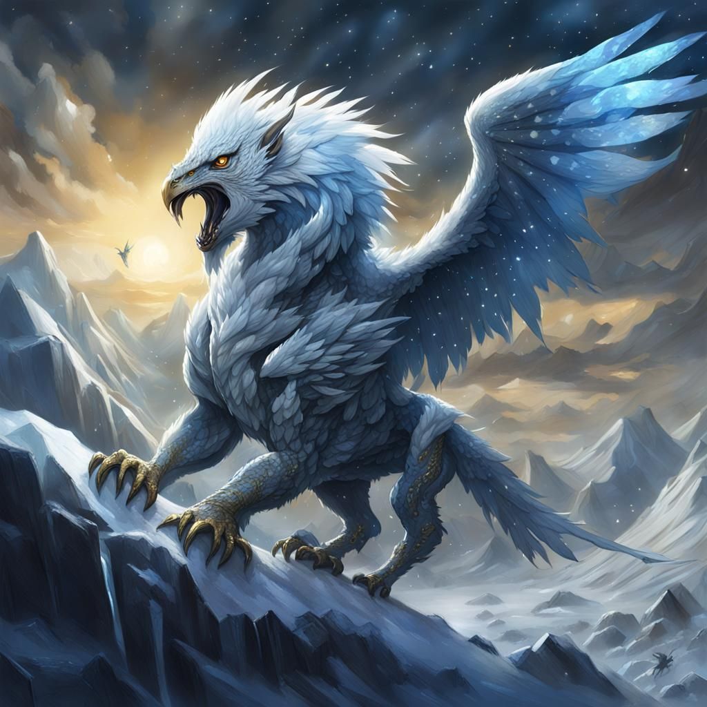 Hyperdetailed Gryphon in Icy Fantasy Landscape