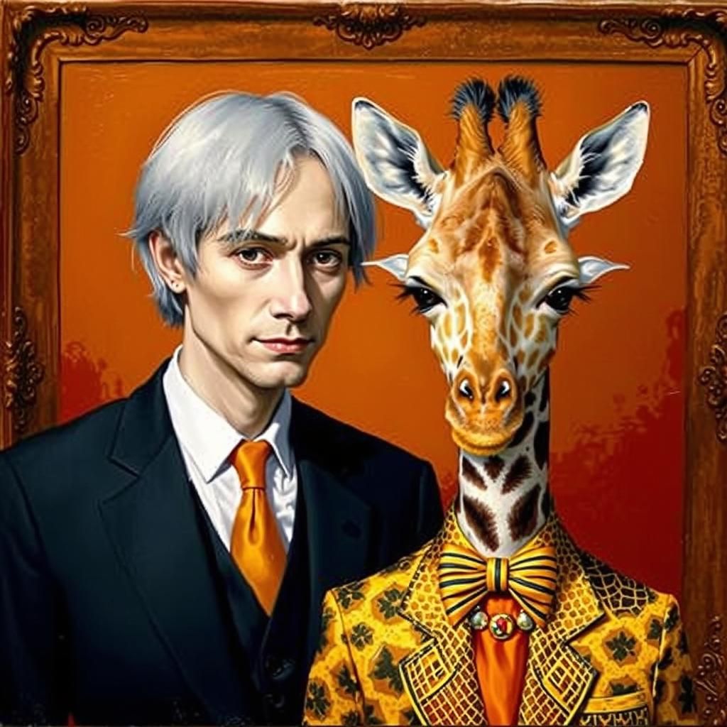 Giraffe in Tuxedo: Dreamy Still Life Portrait