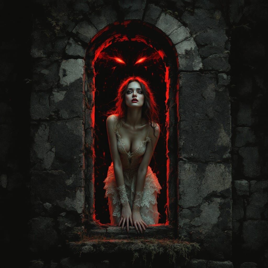 Ancient Stone Building with Mysterious Damsel