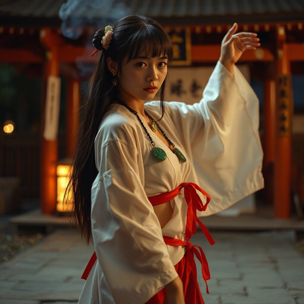 Divine Shrine Maiden's Dance in Bonfire Light
