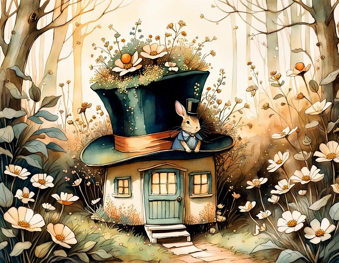 Enchanting Fairy House in Top Hat: Watercolour Illustration