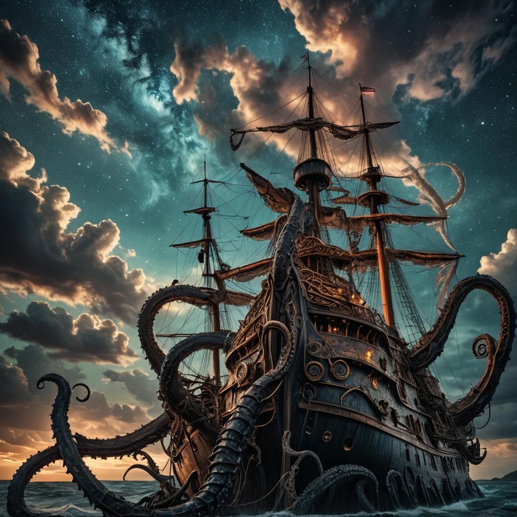 Kraken Girls in a Hyperrealistic Cosmic Sky