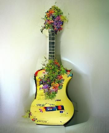 Guitar Overgrown with Colorful Flowers