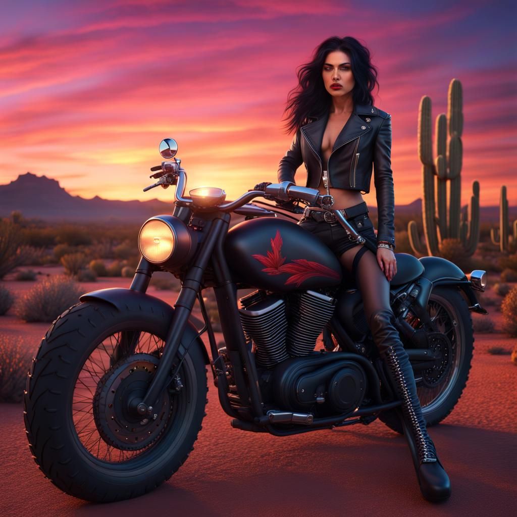 Motorcycle Model in Arizona Desert Sunset Art