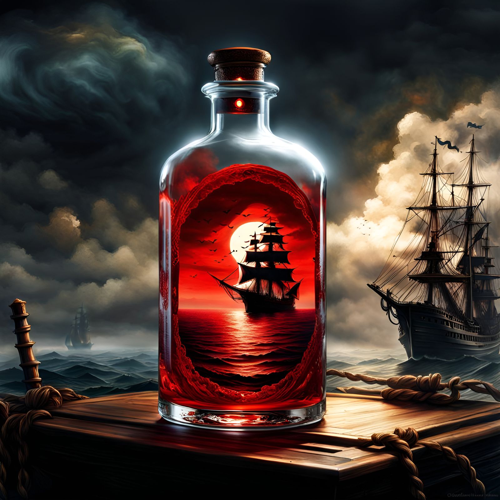A Red Pirate Ship Inside An Old Rum Bottle (Continued)