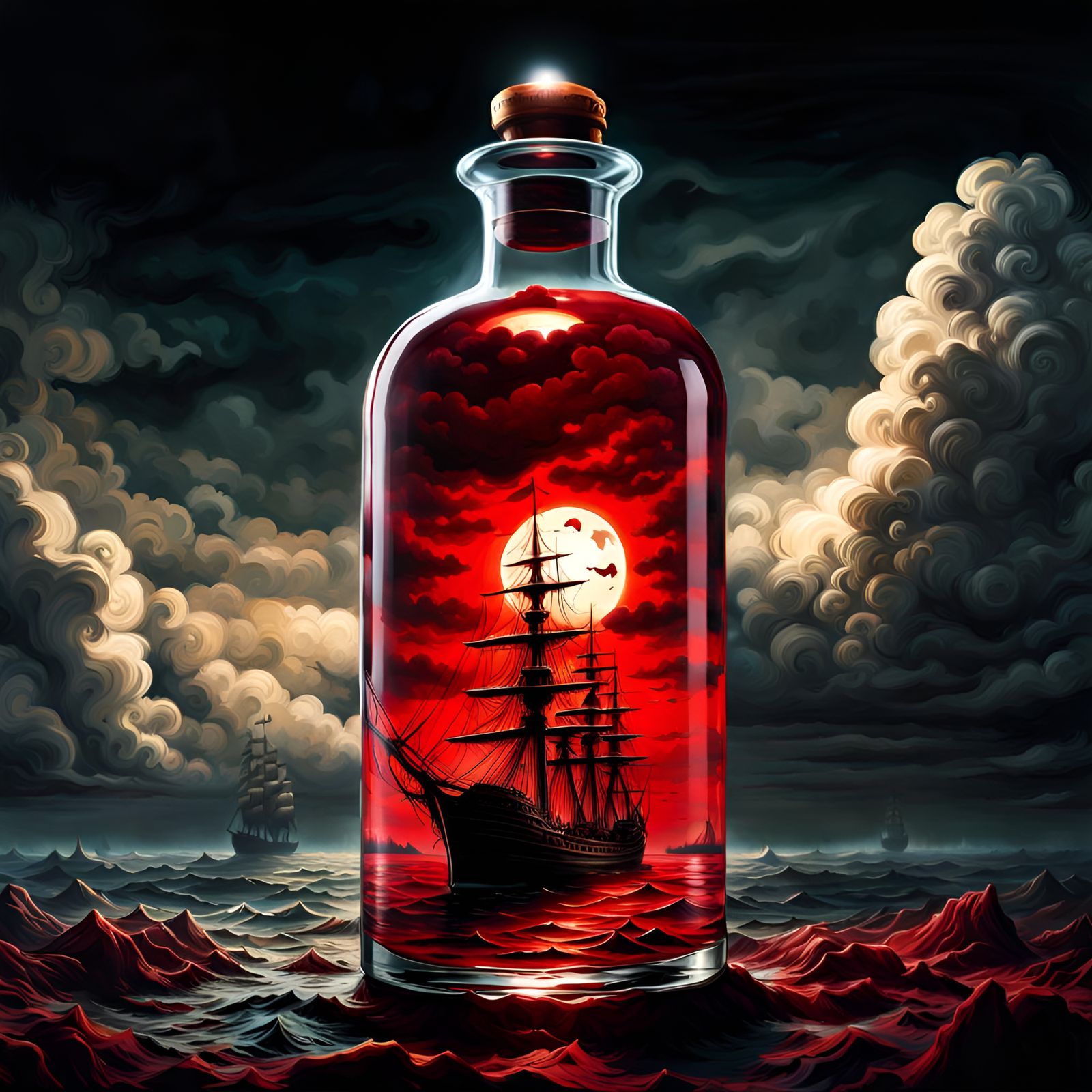 A Red Pirate Ship Inside An Old Rum Bottle (Continued)