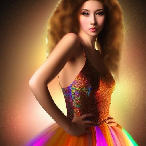 Woman in Rainbow Light Dress: Action Painting