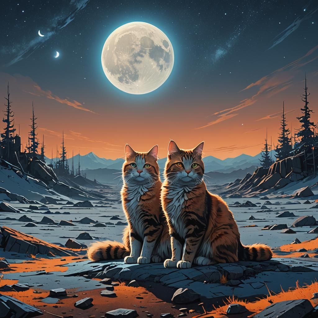 Moon Cat in Fantastical Digital Painting