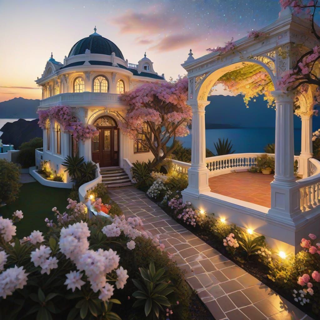 Ethereal Shooting Star and Cloud Motif Decorates an Italiana...