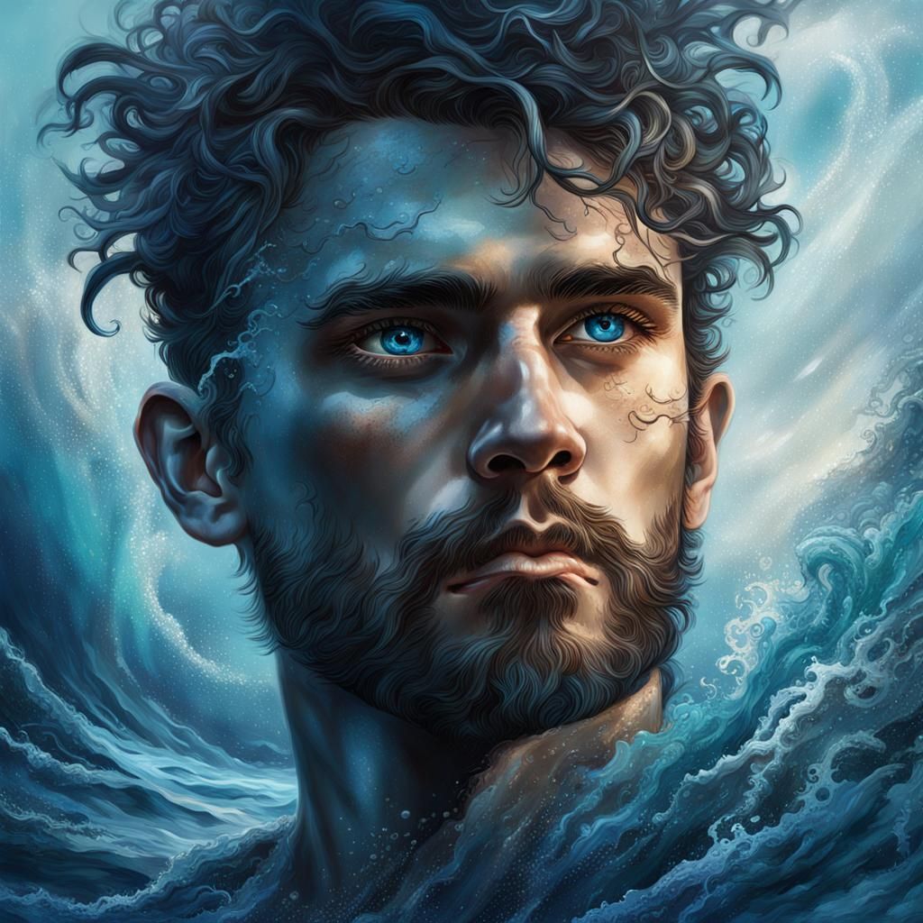 Magnificent Sea God Portrait in Hyperrealism