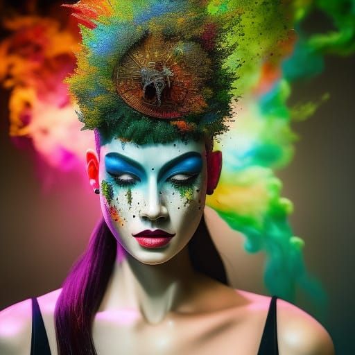 Anarchy God Portrait with Exploding Paint Colors