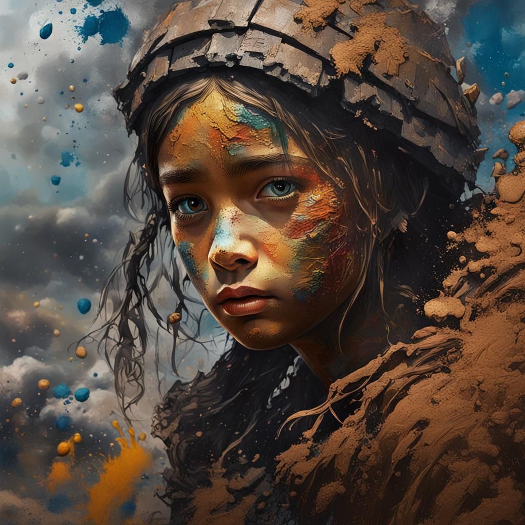 Girl Playing in Mud: Detailed Matte Painting