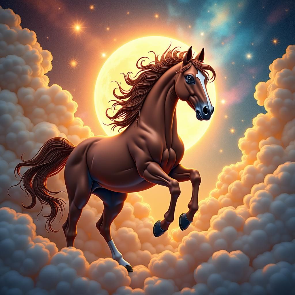 Quilled Horse in Holographic Astral Cosmic Illustration