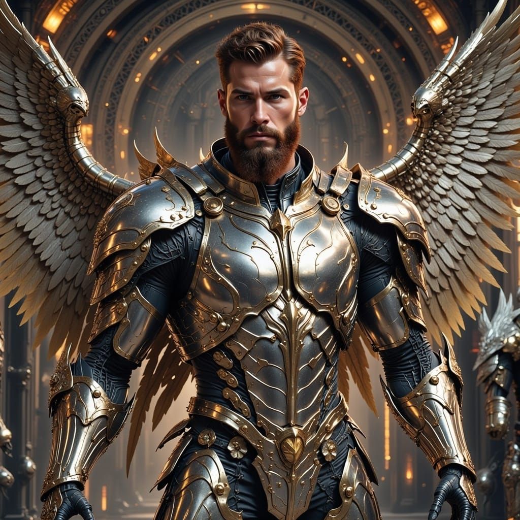 Handsome Paladin in Intricate Metal Armor