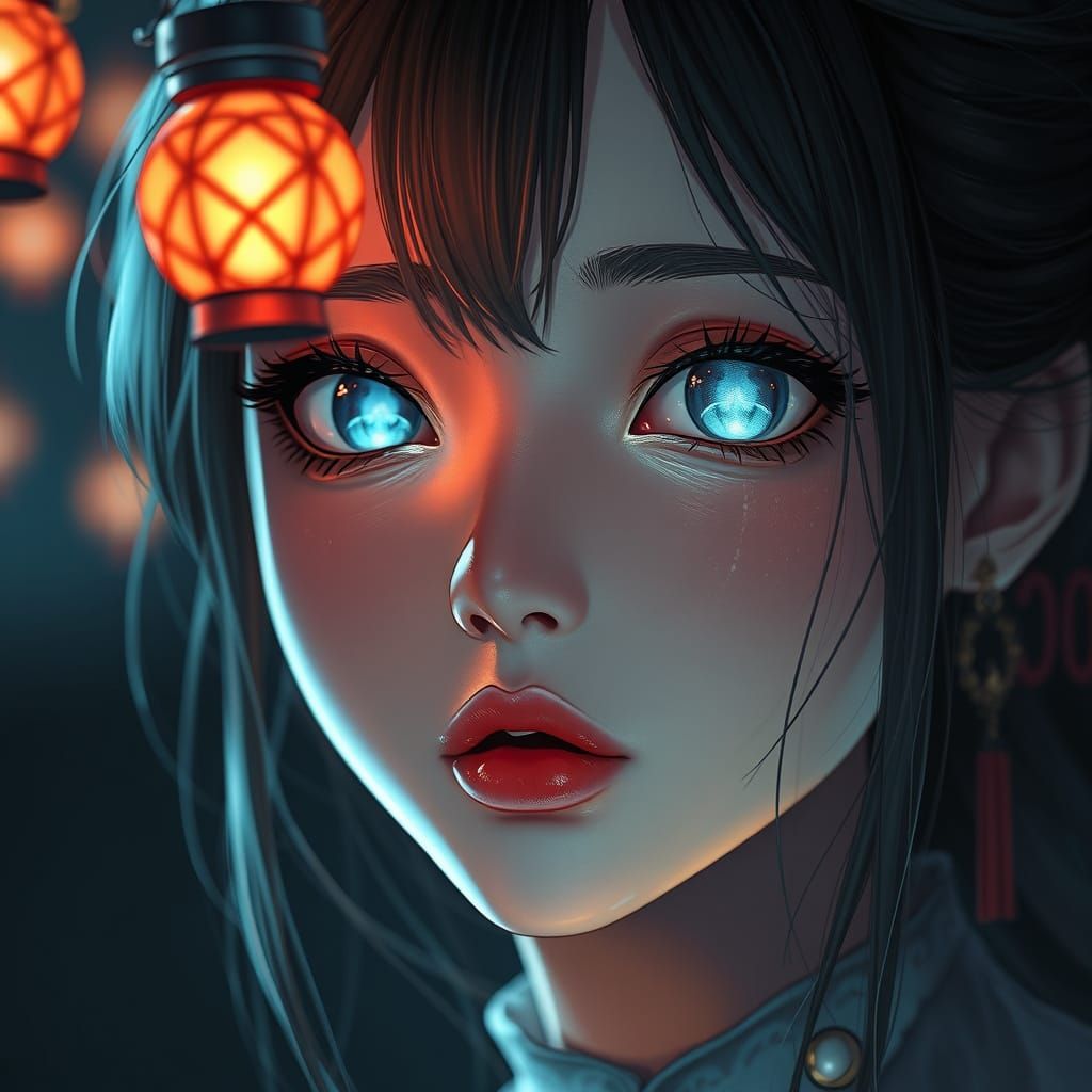 Mysterious Woman with Glowing Pupils in 3D Anime Art