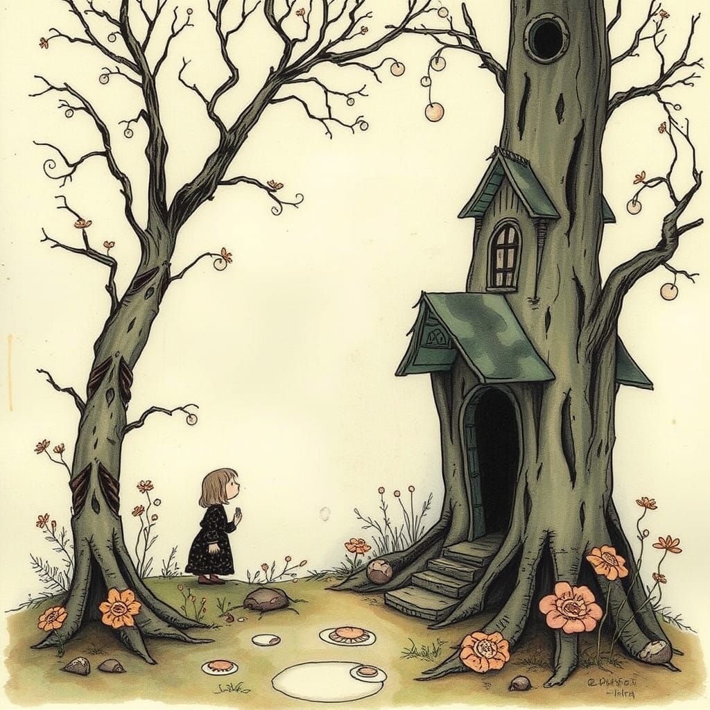Whimsical Rackham-Inspired Fairy Tale Scene