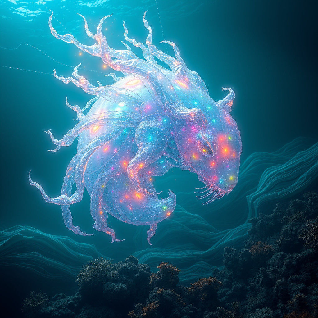 Luminous Being in Ocean Depths: Matte Painting