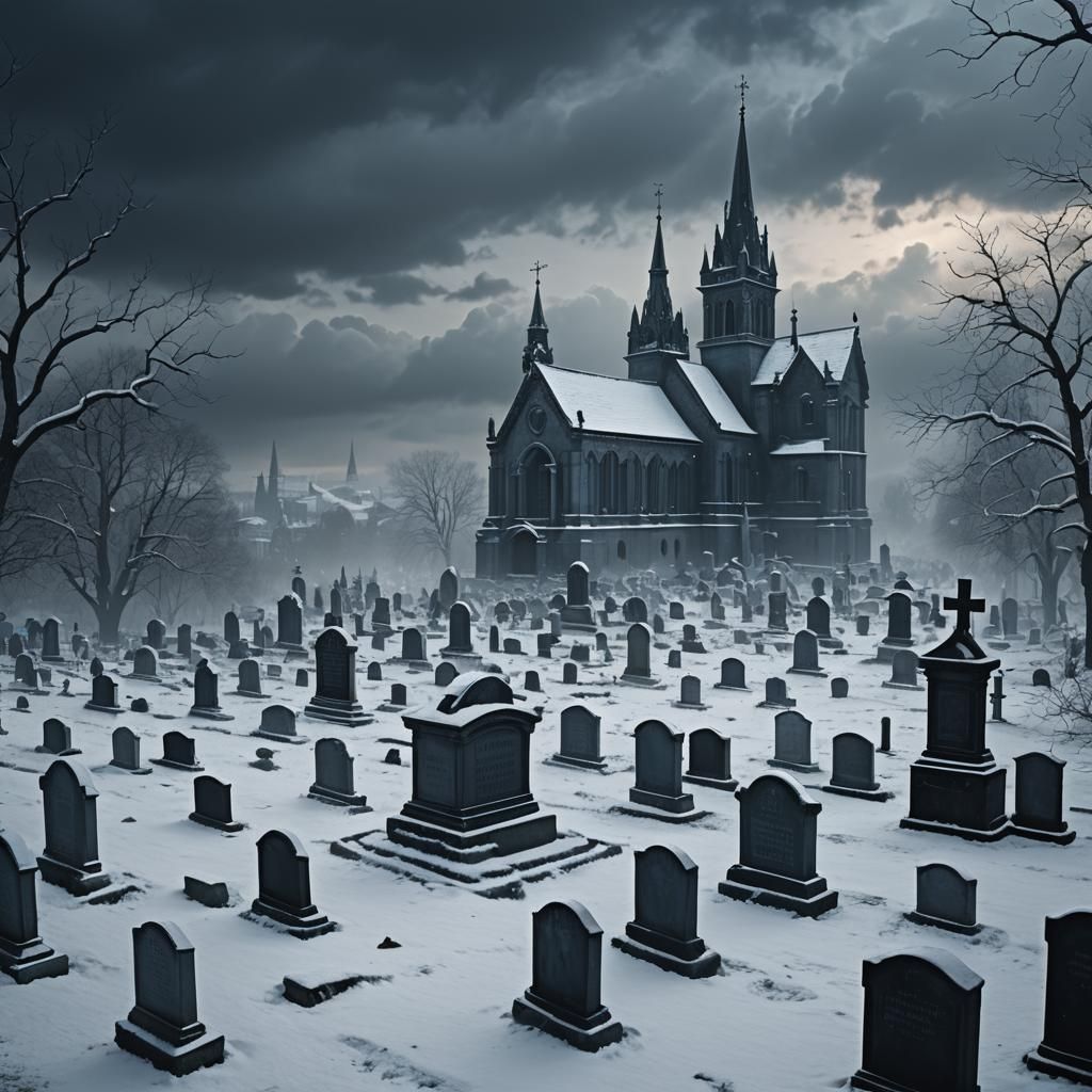Snowy Graveyard Digital Matte Painting