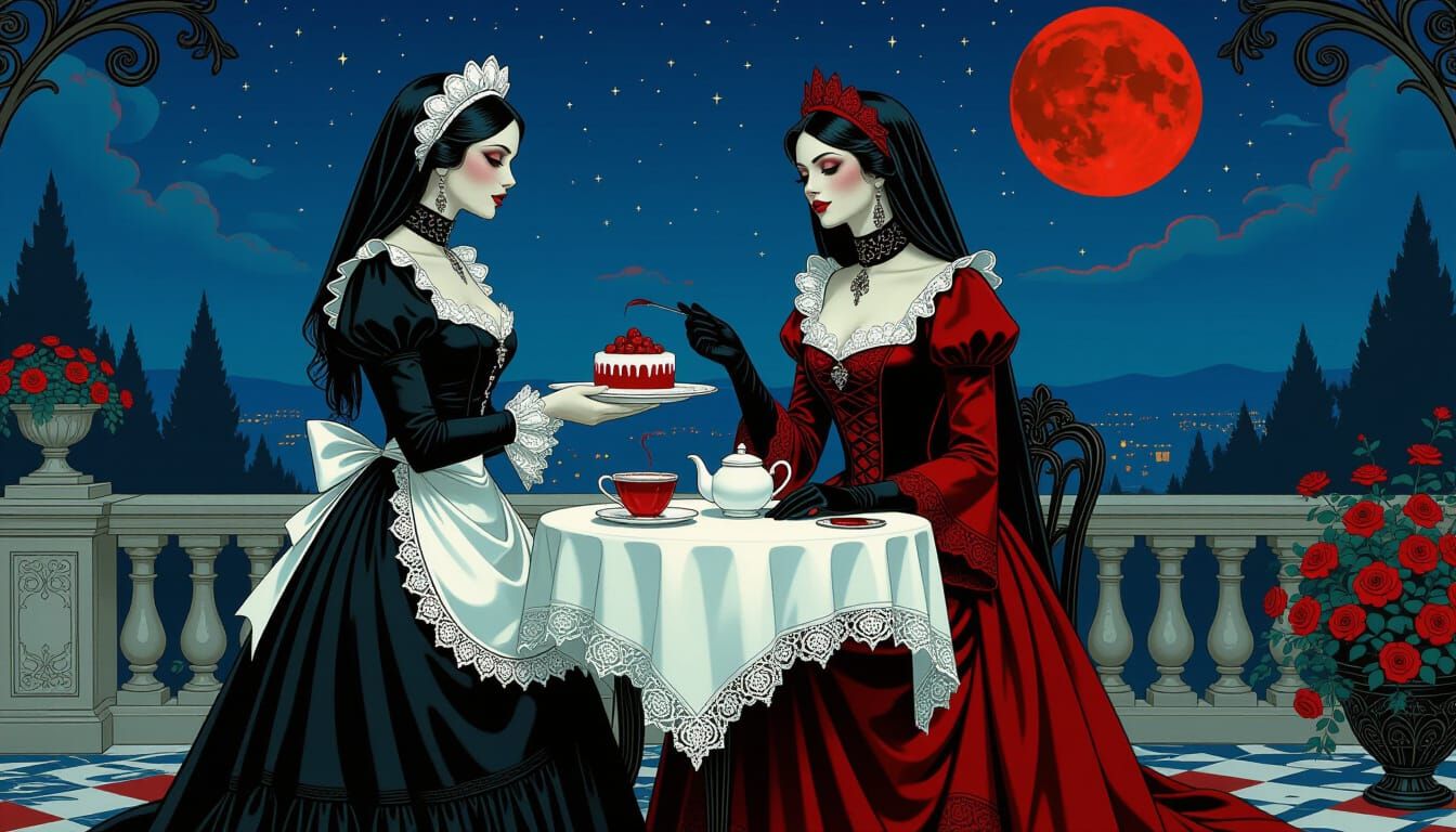 Gothic Vampire Maid Serves Her Sire