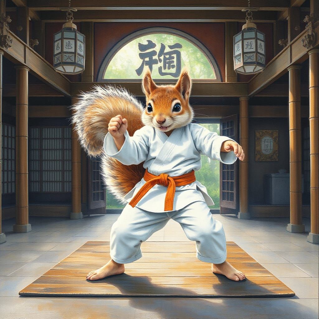 Squirrel Karate Master in Springtime Dojo