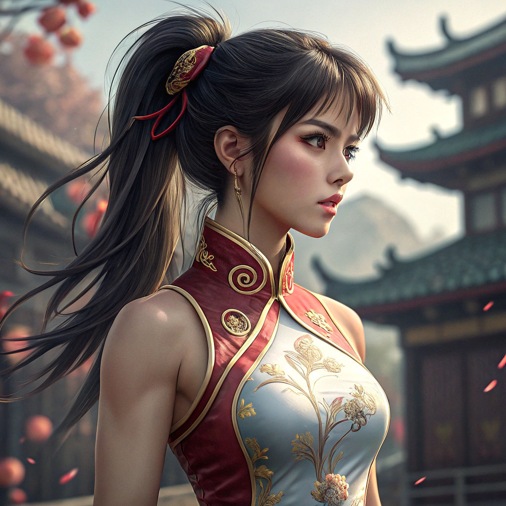 A gorgeous Kung Fu girl in a mini cheongsam