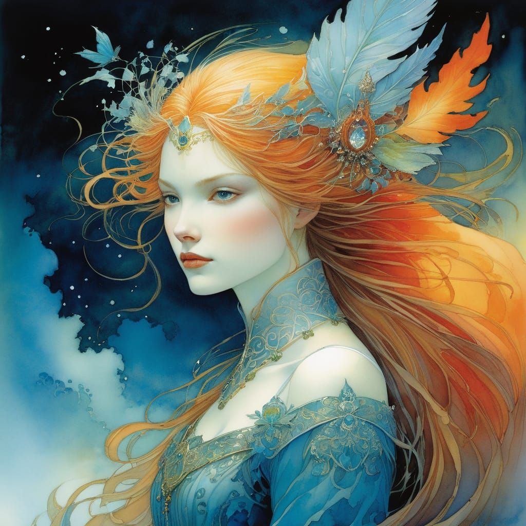 Vibrant Watercolour Princess in Intricate Style