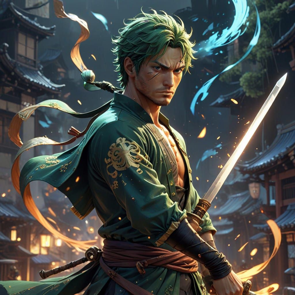 Manga-Inspired 3D Anime Art of Zoro in Epic Pose