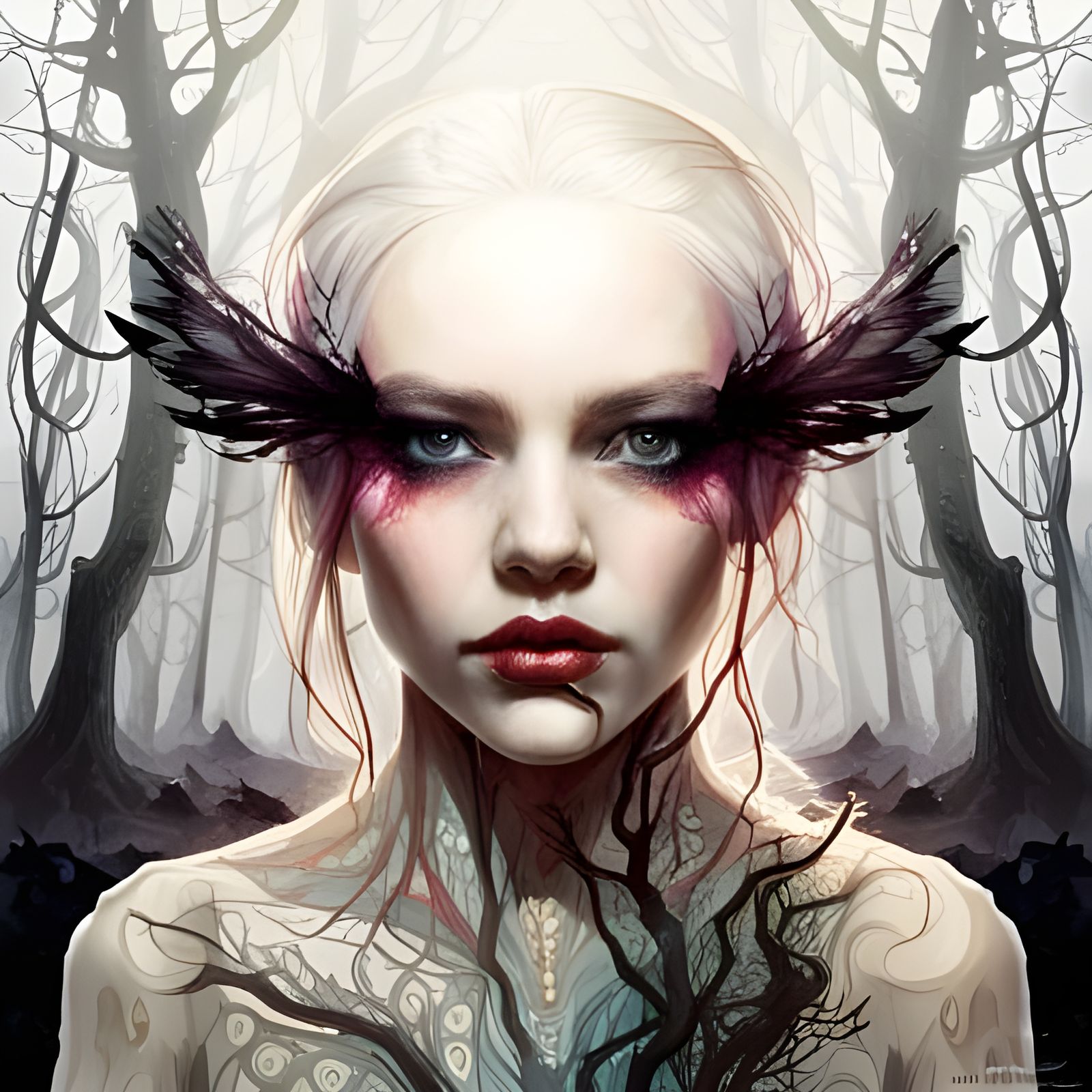 Transparent Gothic Ghost in Haunted Forest