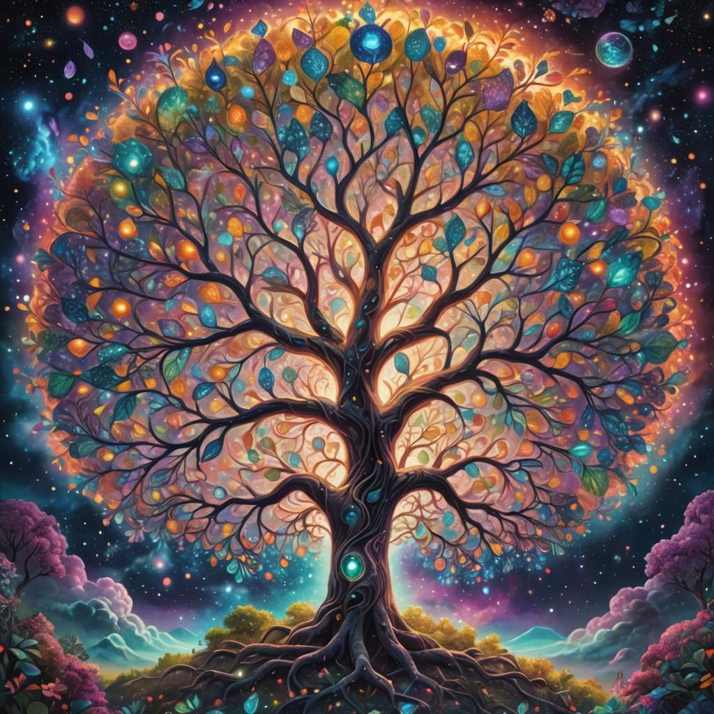 Glowing Tree of Life with Diamond Fruit