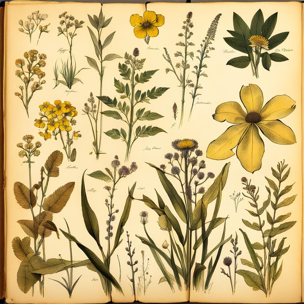 Botanist's Sketchbook: Ink Drawings of Plant Species