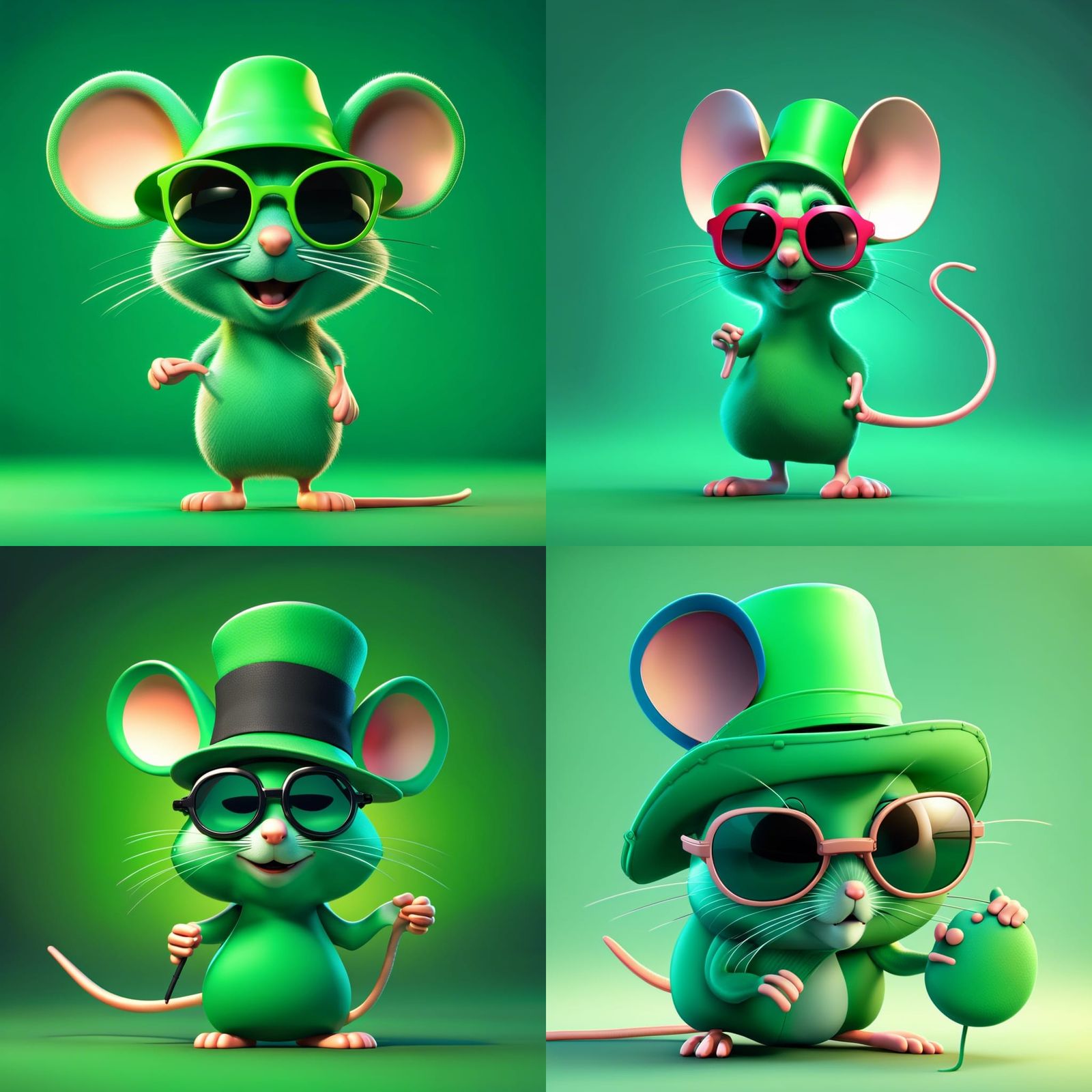 Green Mouse with Sunglasses: 3D Digital Art