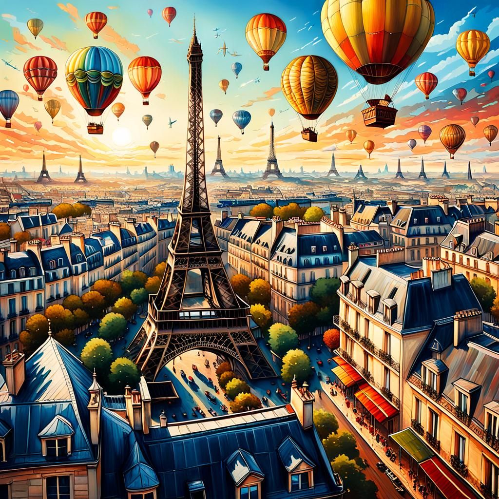 Paris Cityscape with Eiffel Tower in Oil Painting Style