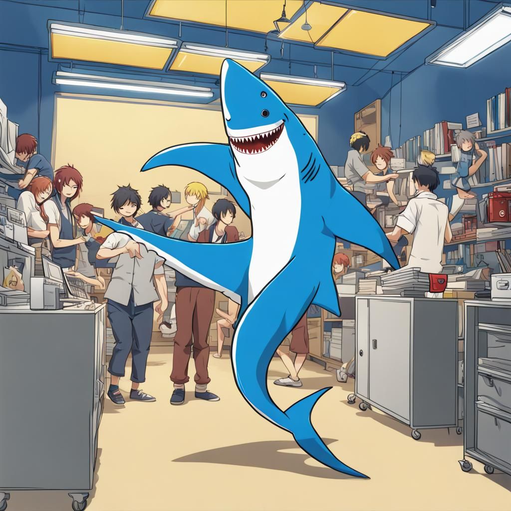 Blue Shark Disco Dance in Anime Style