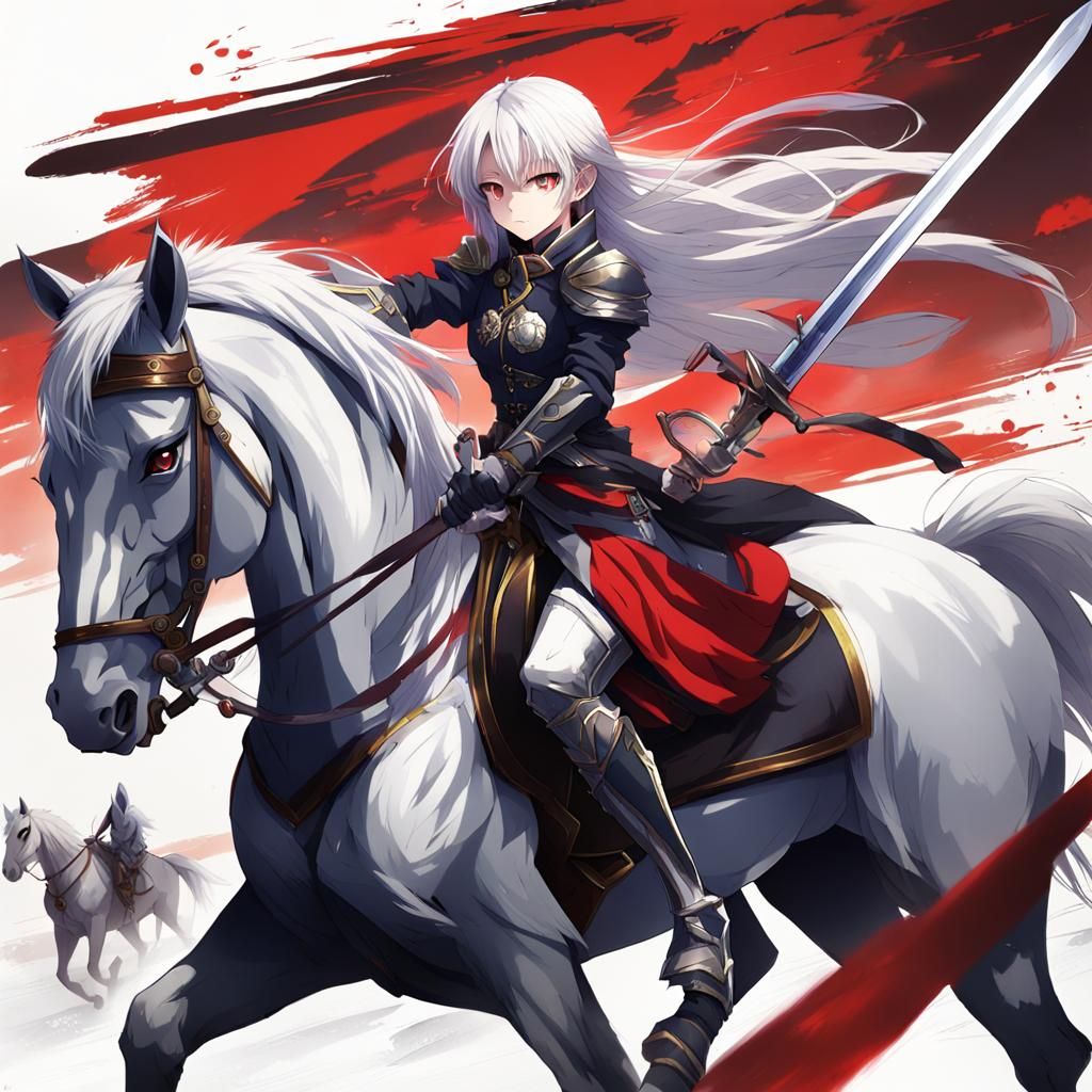 Anime Cavalry Girl on Battlefield with Sword