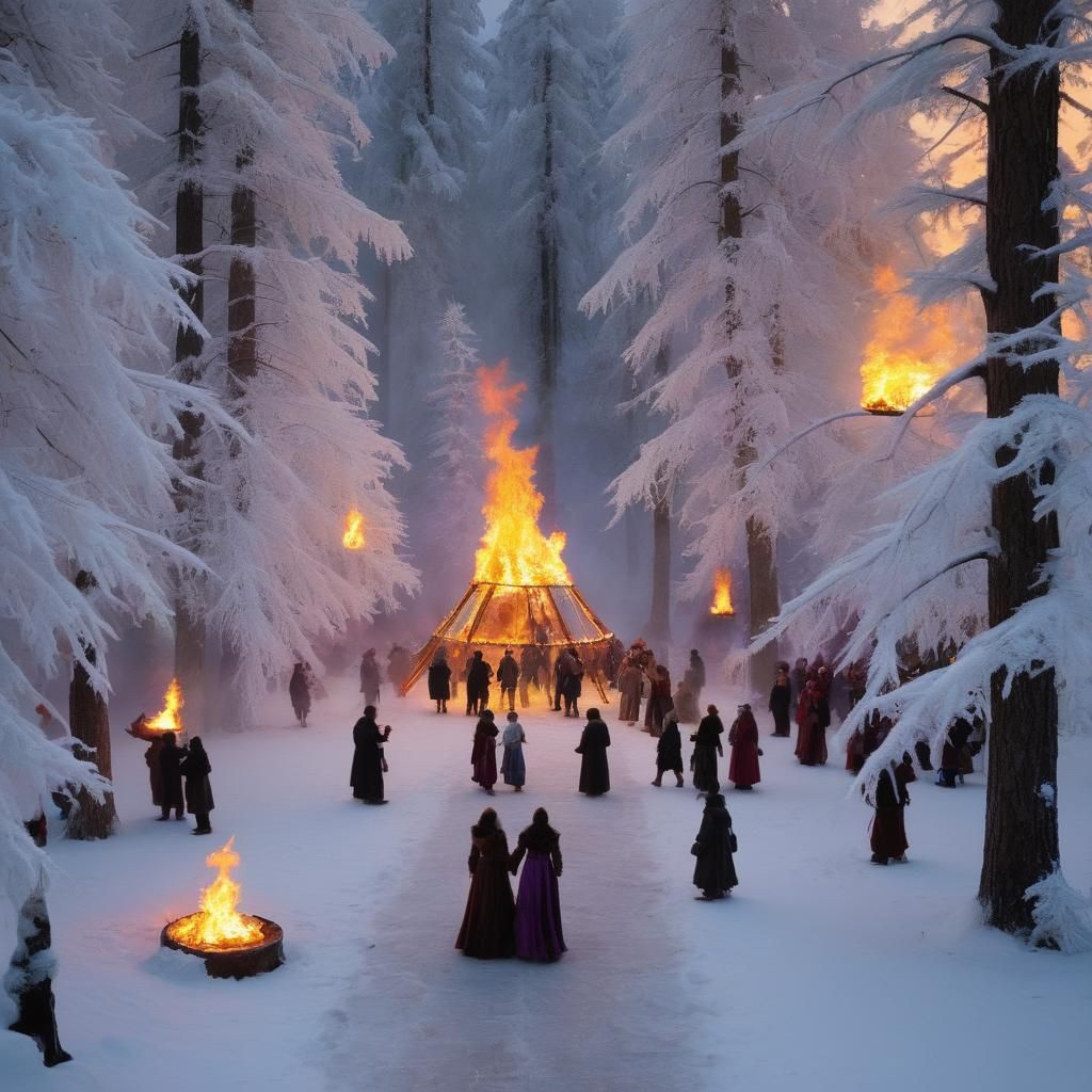Magical Winter Festival in Snowy Town Square