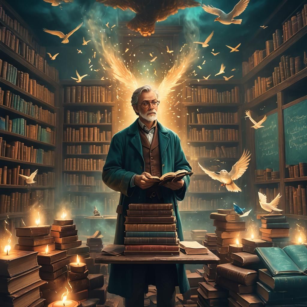 Magical Teacher at Chalkboard: Fantasy Concept Art