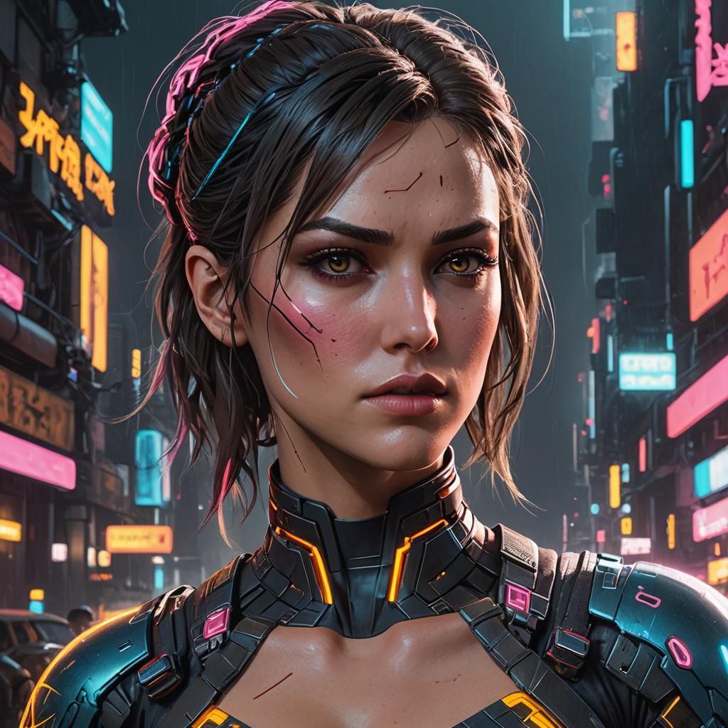 Cyberpunk Super Girl Face in Neon Style