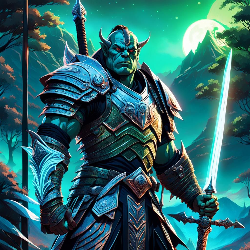 Anime Orc Warrior in Fantasy Landscape