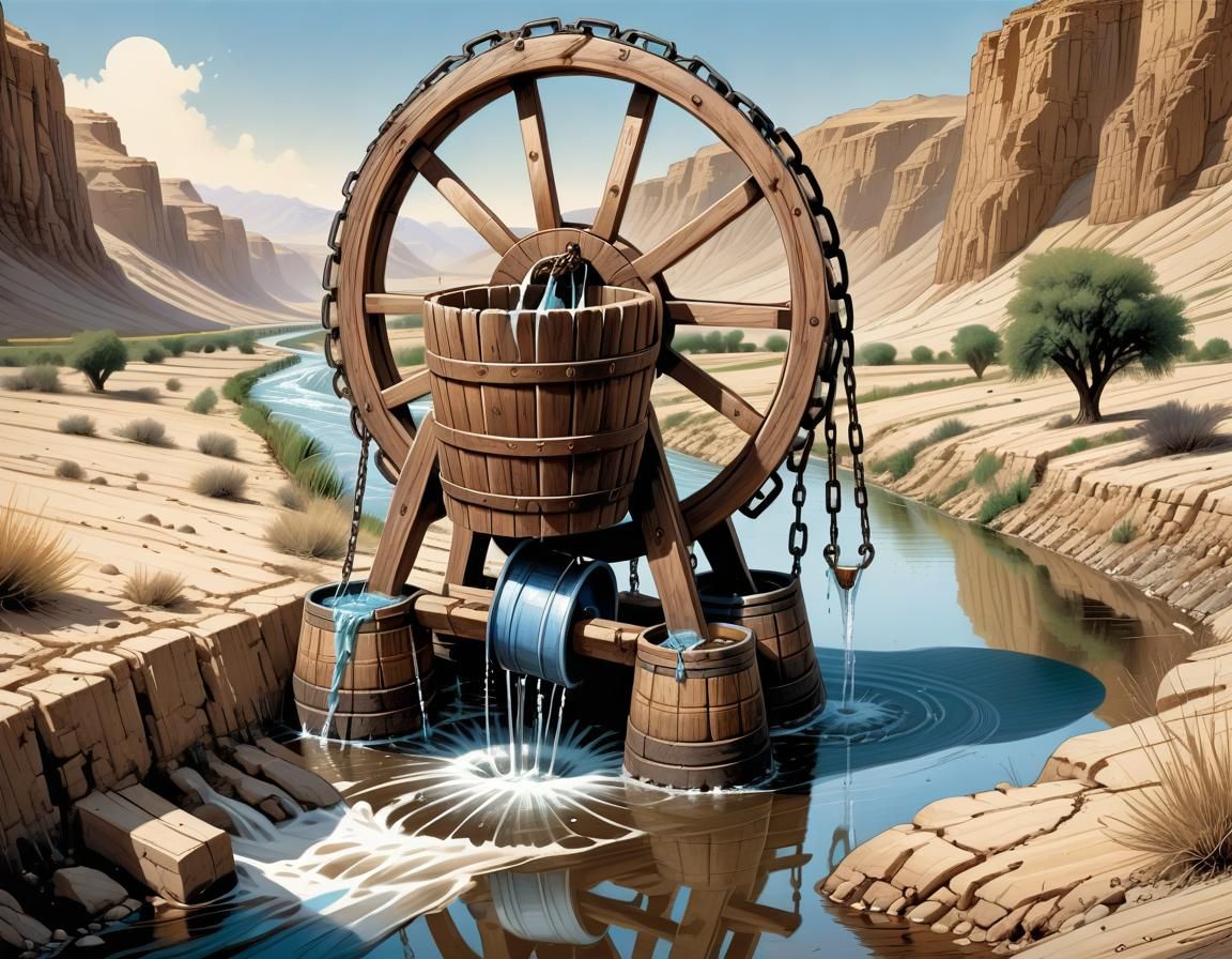 Traditional Persian Wheel in Comic Book Art Style