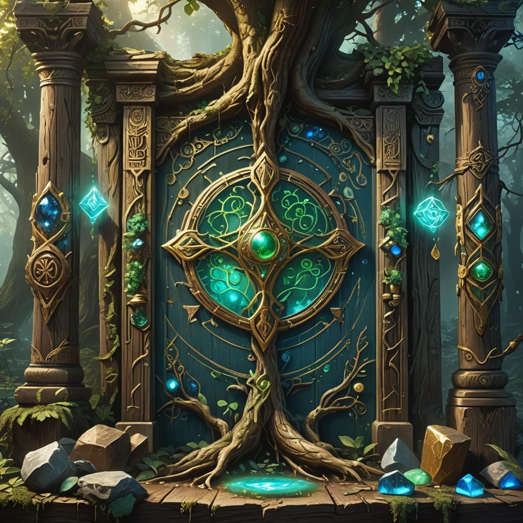 Mystic Elemental Sign with Glowing Symbols