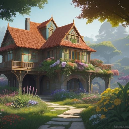 Surreal Garden Sanctuary in Vibrant Bloom