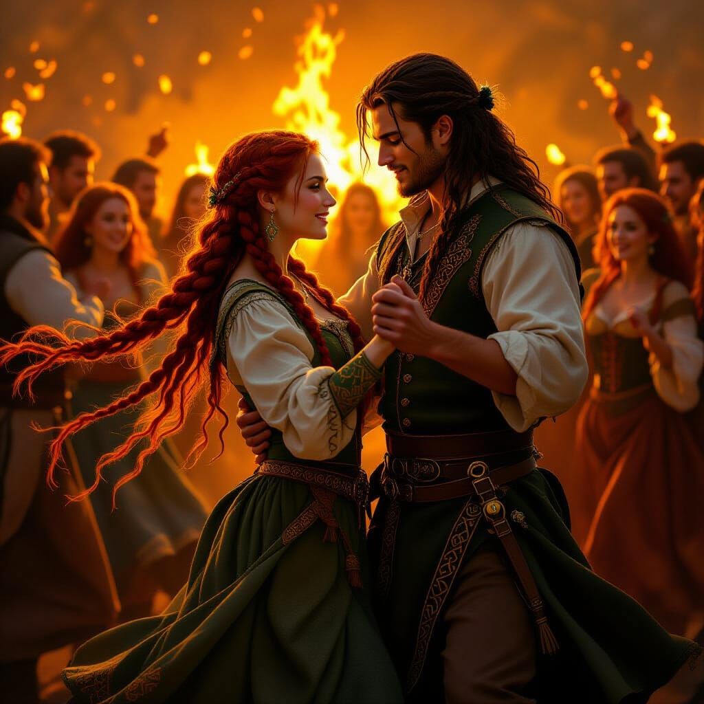 Celtic Dance in Firelight, Art Nouveau Style