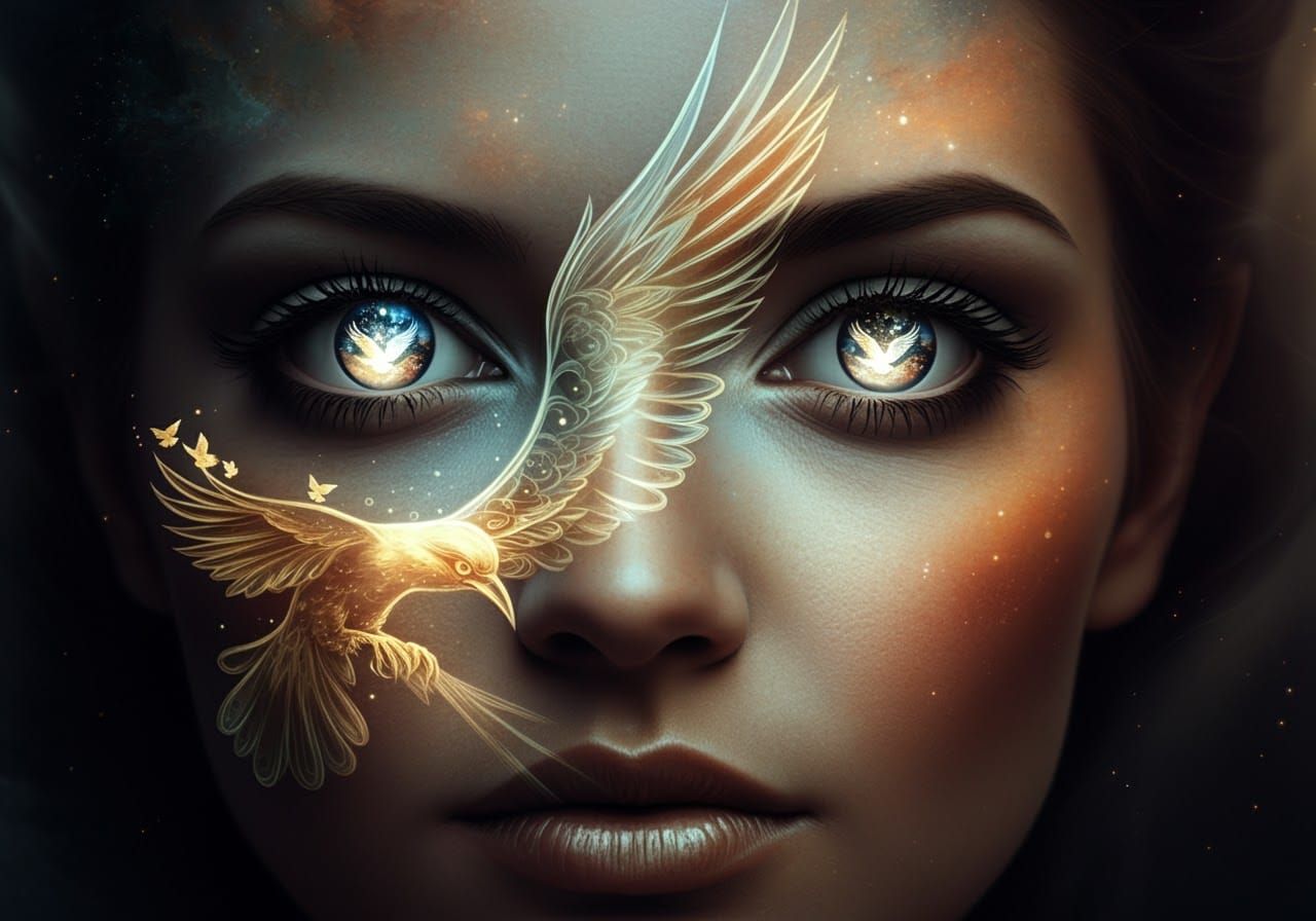 Surreal Dreamlike Visage with Luminous Eyes