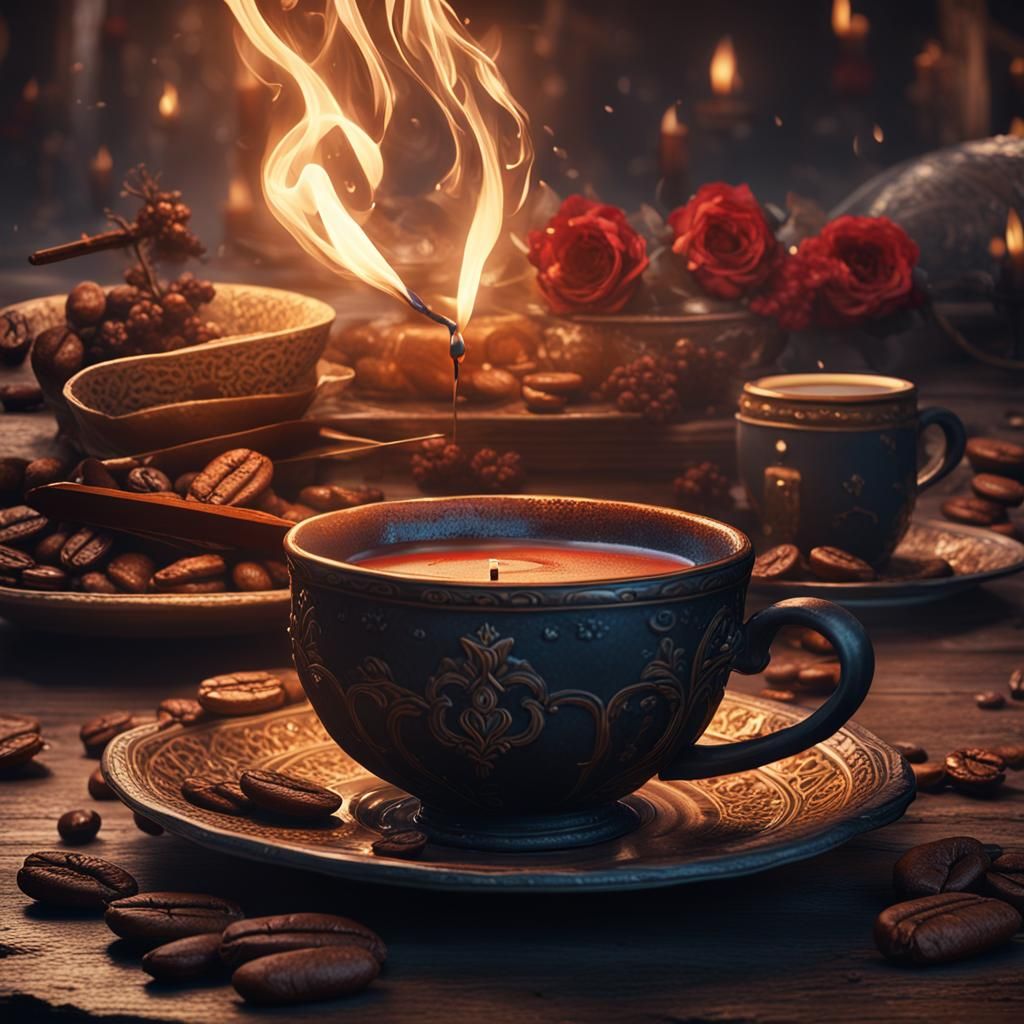 Dark Couple Lighting Candle for Coffee