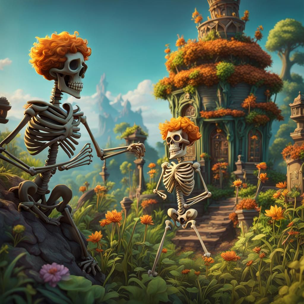 Fido Dido Style Skeleton Cartoon in Detailed Matte Painting