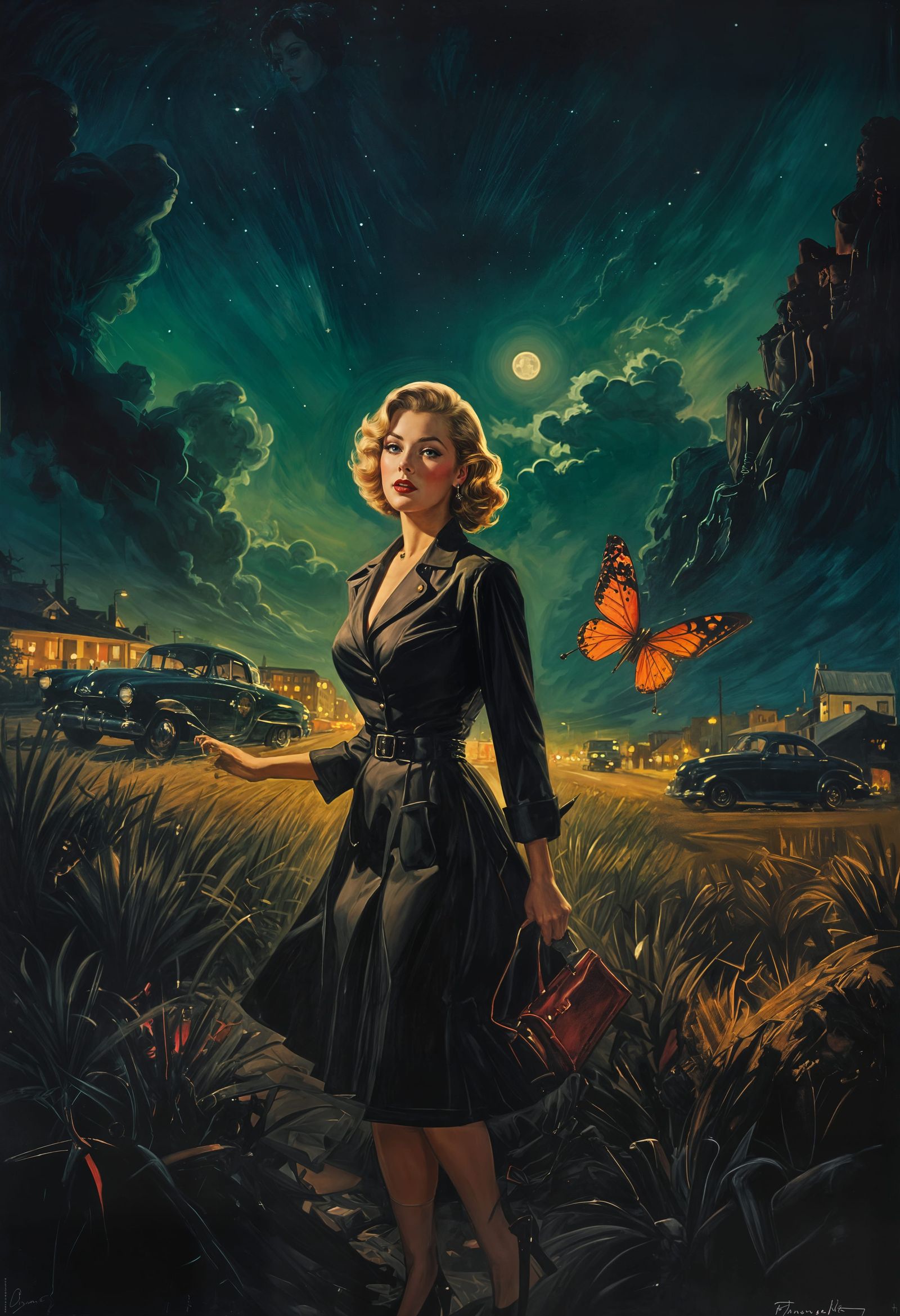 Colorful 50s Pinup in Noir Night