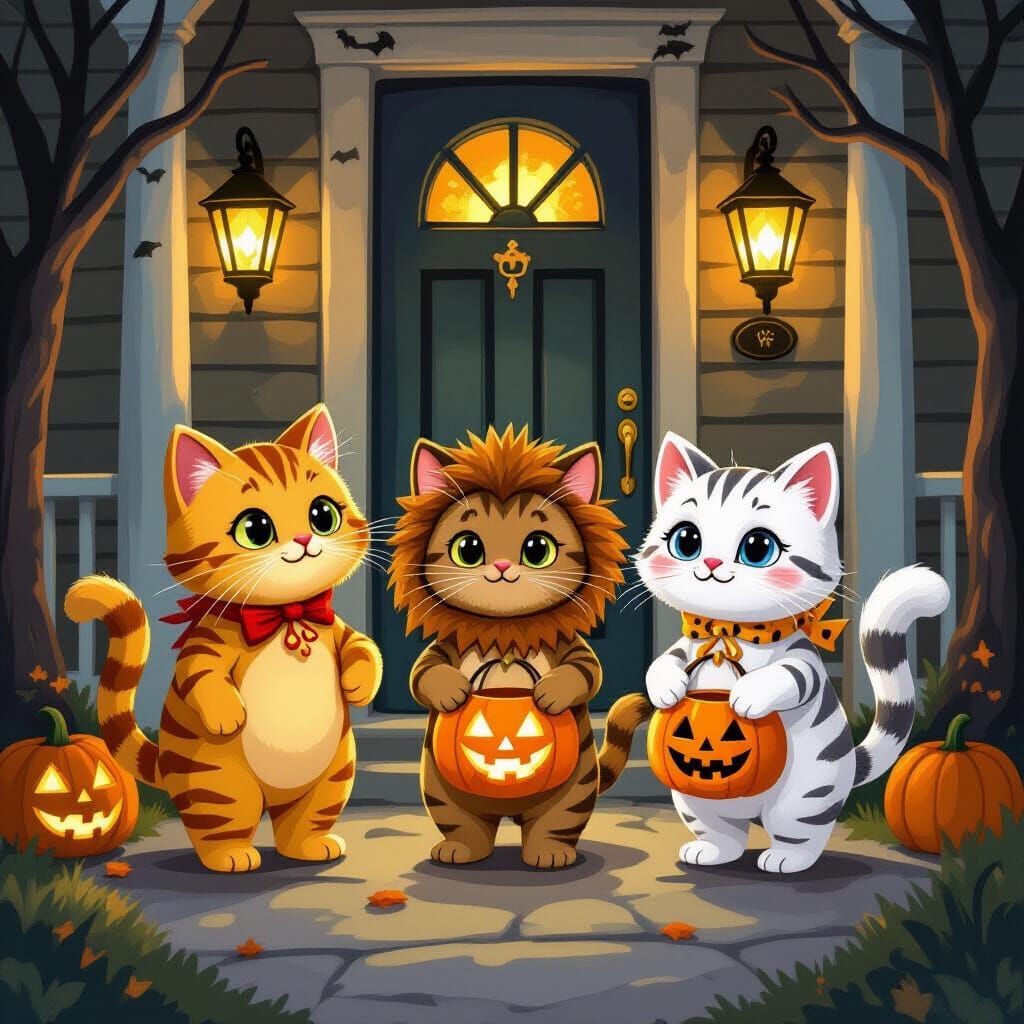Adorable Cats in Halloween Costumes Trick-or-Treating
