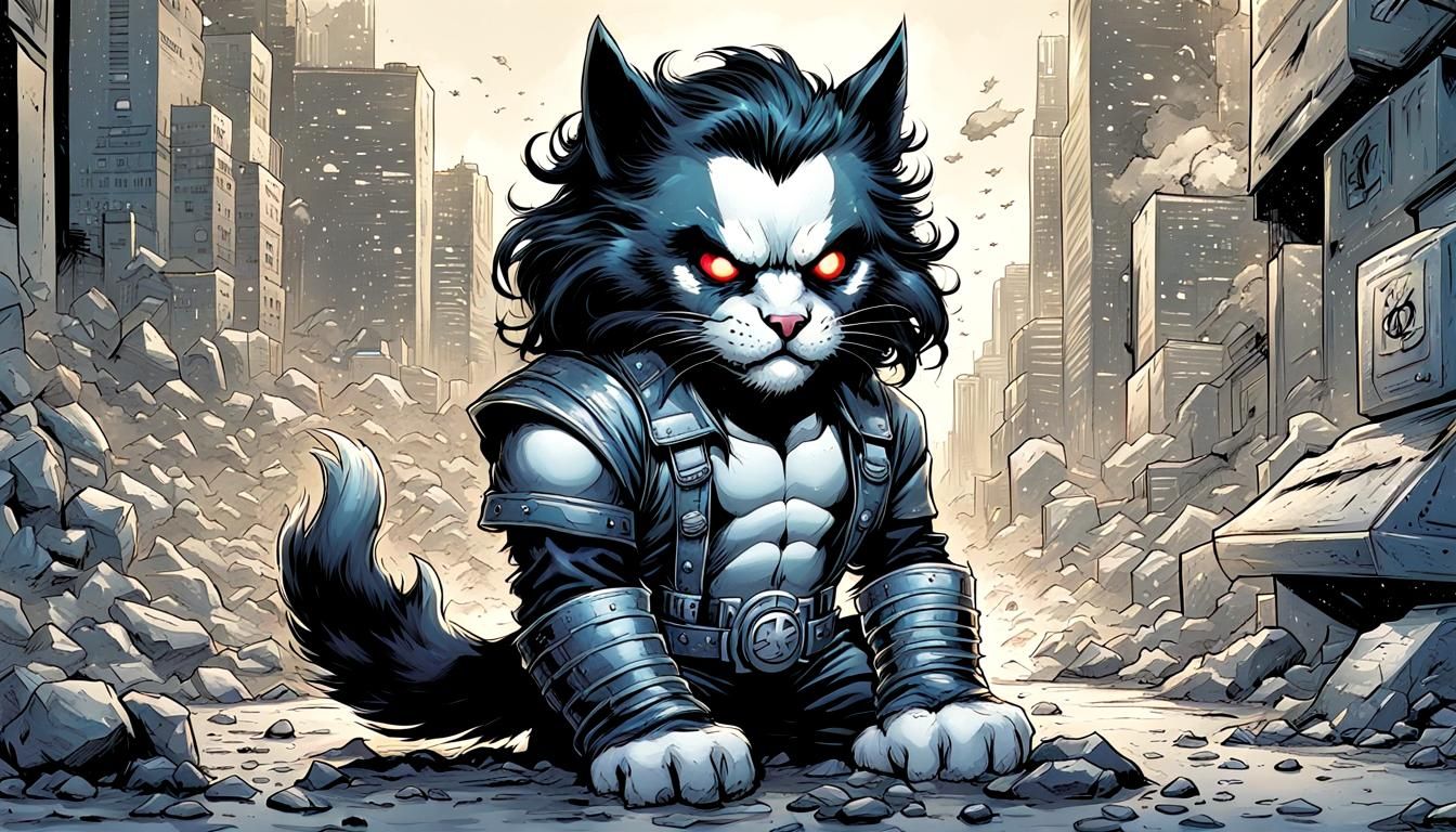 Kitten as Lobo in Comic Book Style